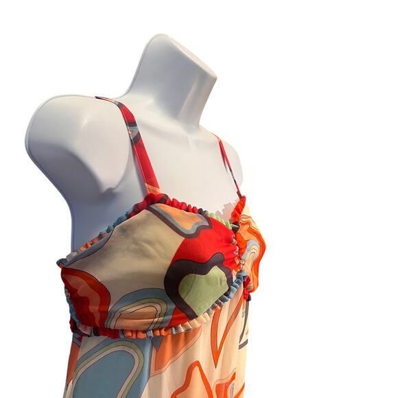 Alexis Maxi Dress Mixed Print Peach Floral Sleeveless Tiered Ruffles Boho XS - Picture 11 of 16